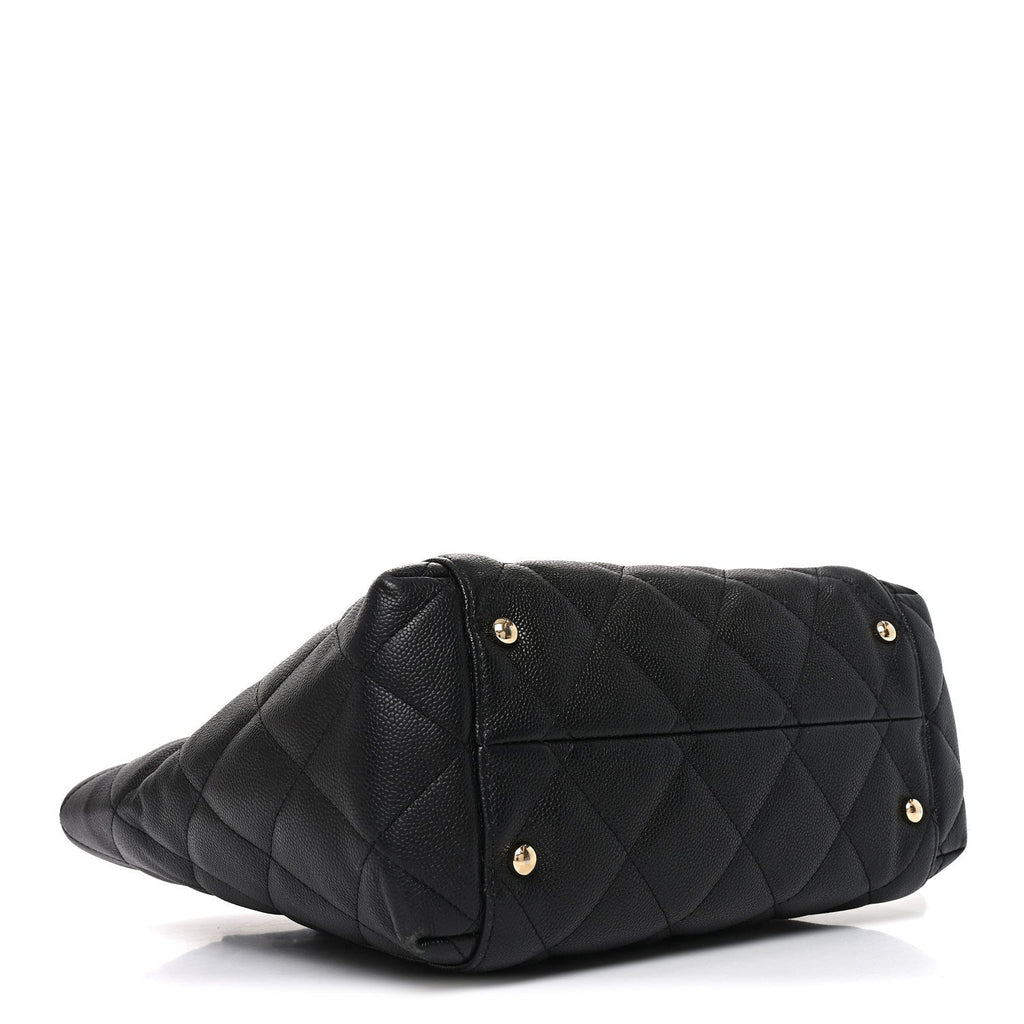 Caviar Quilted Small Shopping Tote Black