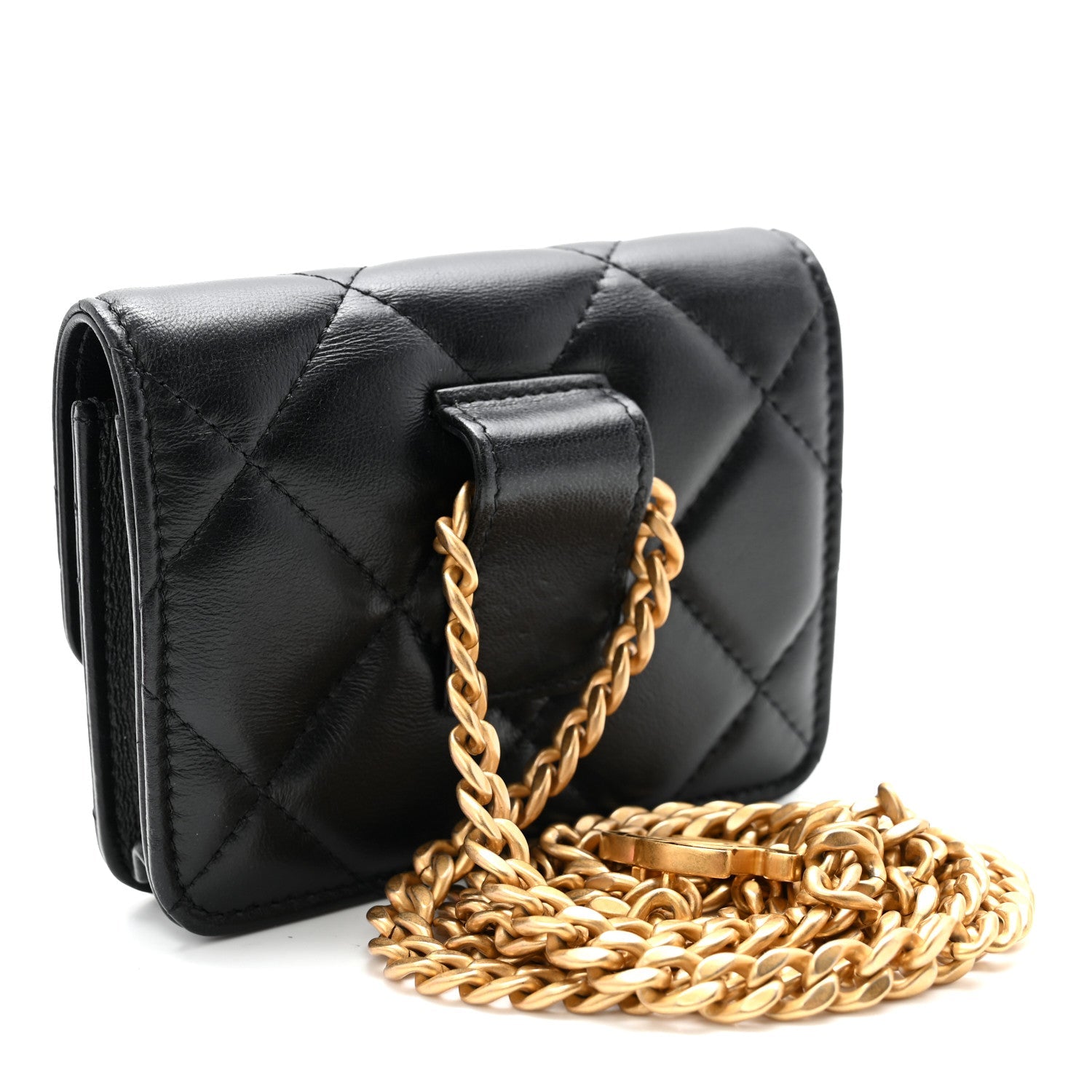 Lambskin Enamel Quilted Pending CC Flap Belt Bag Black
