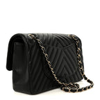 Lambskin Chevron Quilted Medium Double Flap Black