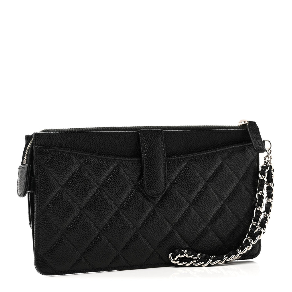 Caviar Quilted Classic Pouch With Handle Black