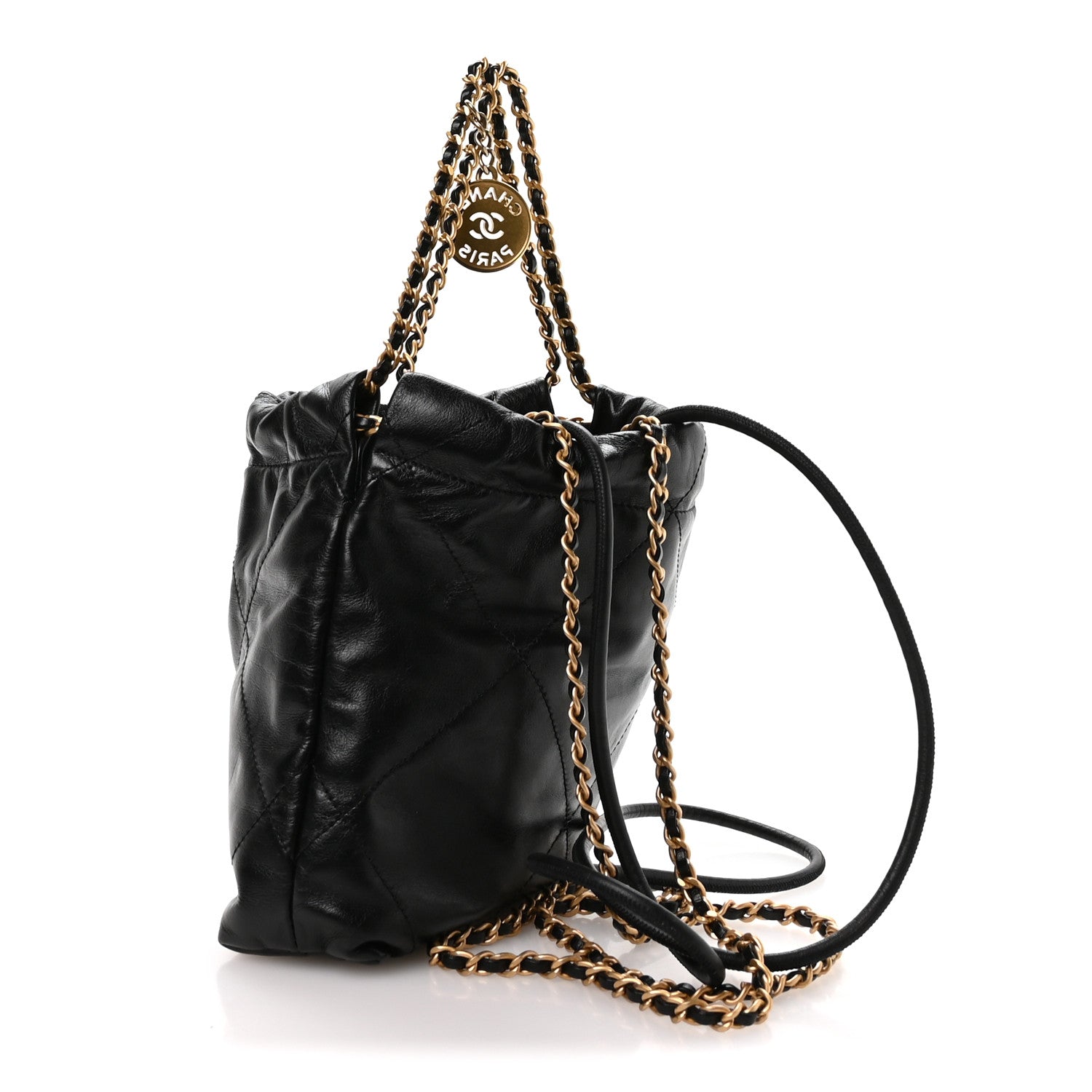 Shiny Calfskin Quilted Mini Chanel 22 Black