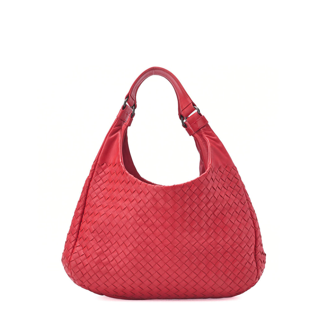 Bottega Veneta Shoulder Tote Bag Intrecciato Lambskin Red Gold-Tone Hardware