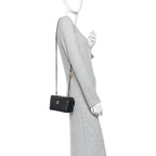 Pearly Caviar Quilted Fit For You Small Vanity Case With Chain Black