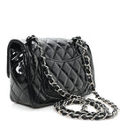 Patent Calfskin Quilted Mini Rectangular Flap Black