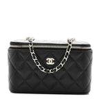 Caviar Quilted Small Vanity Case With Chain Black