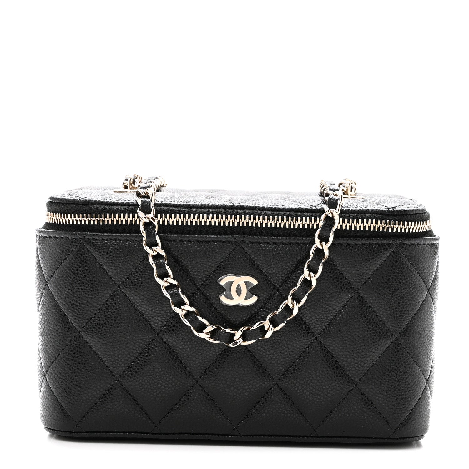 Caviar Quilted Small Vanity Case With Chain Black