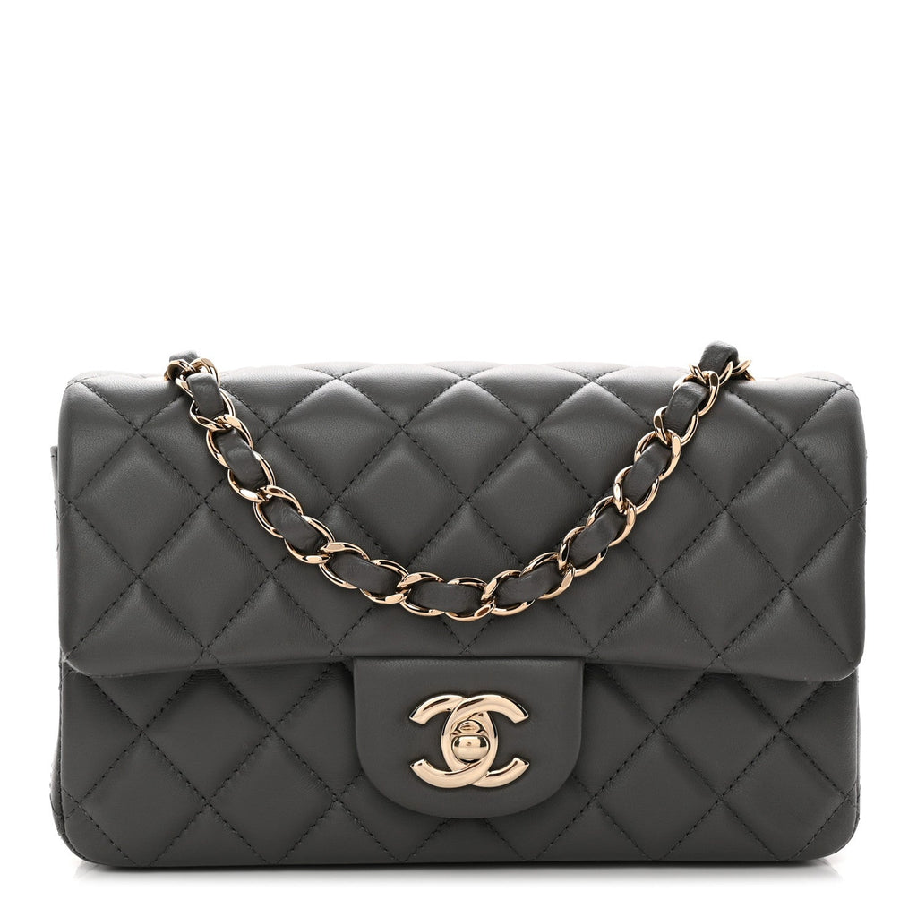 Lambskin Quilted Mini Rectangular Flap Dark Grey