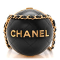 Lambskin Quilted Sphere Minaudiere Chain Clutch Black
