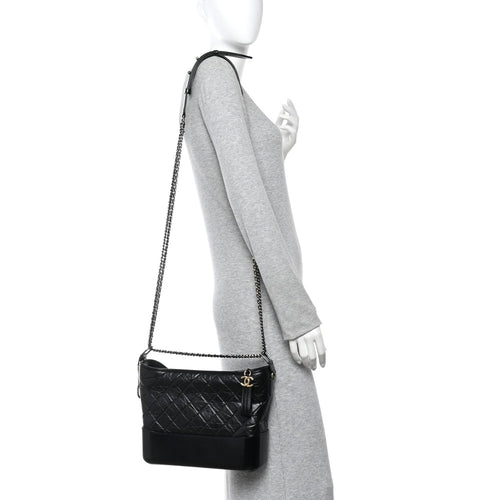 Aged Calfskin Quilted Medium Gabrielle Hobo Black