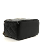 Lambskin Quilted Small Top Handle Vanity Case With Chain Black