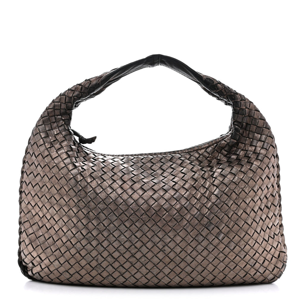 Metallic Nappa Intrecciato Medium Veneta Hobo Pewter
