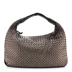 Metallic Nappa Intrecciato Medium Veneta Hobo Pewter