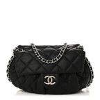 Washed Lambskin Quilted Medium Chain Around Messenger Black