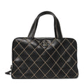 Calfskin Wild Stitch Top Handle Bag Black