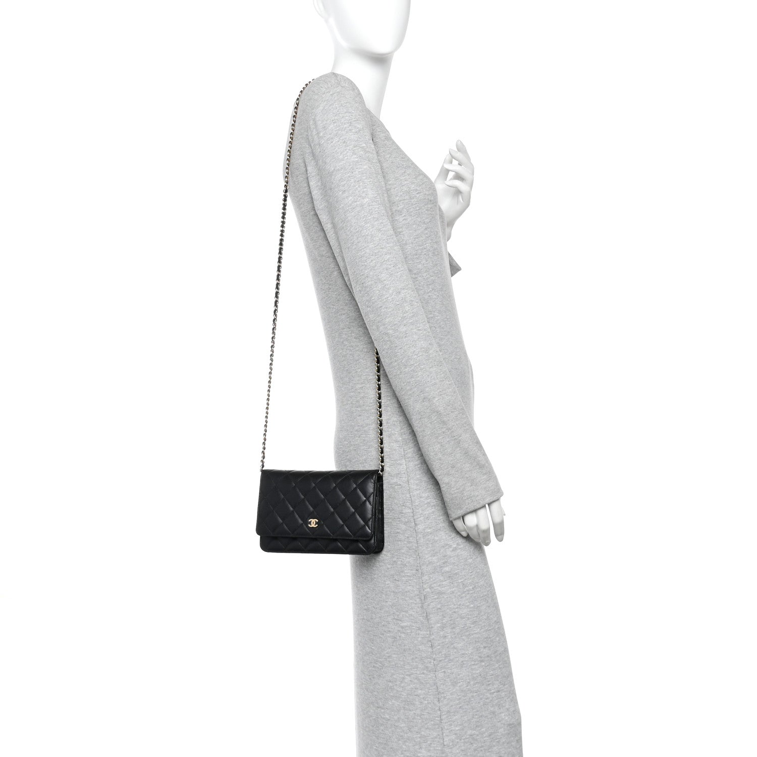 Lambskin Quilted Wallet On Chain WOC Black