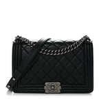 Calfskin Quilted Medium Boy Flap Black