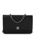 Lambskin Camellia Embossed Wallet On Chain WOC Black