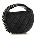 Lambskin Quilted Chain Around Pouch Hobo Black