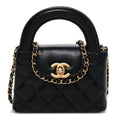 Shiny Aged Calfskin Quilted Mini Nano Kelly Shopper Black