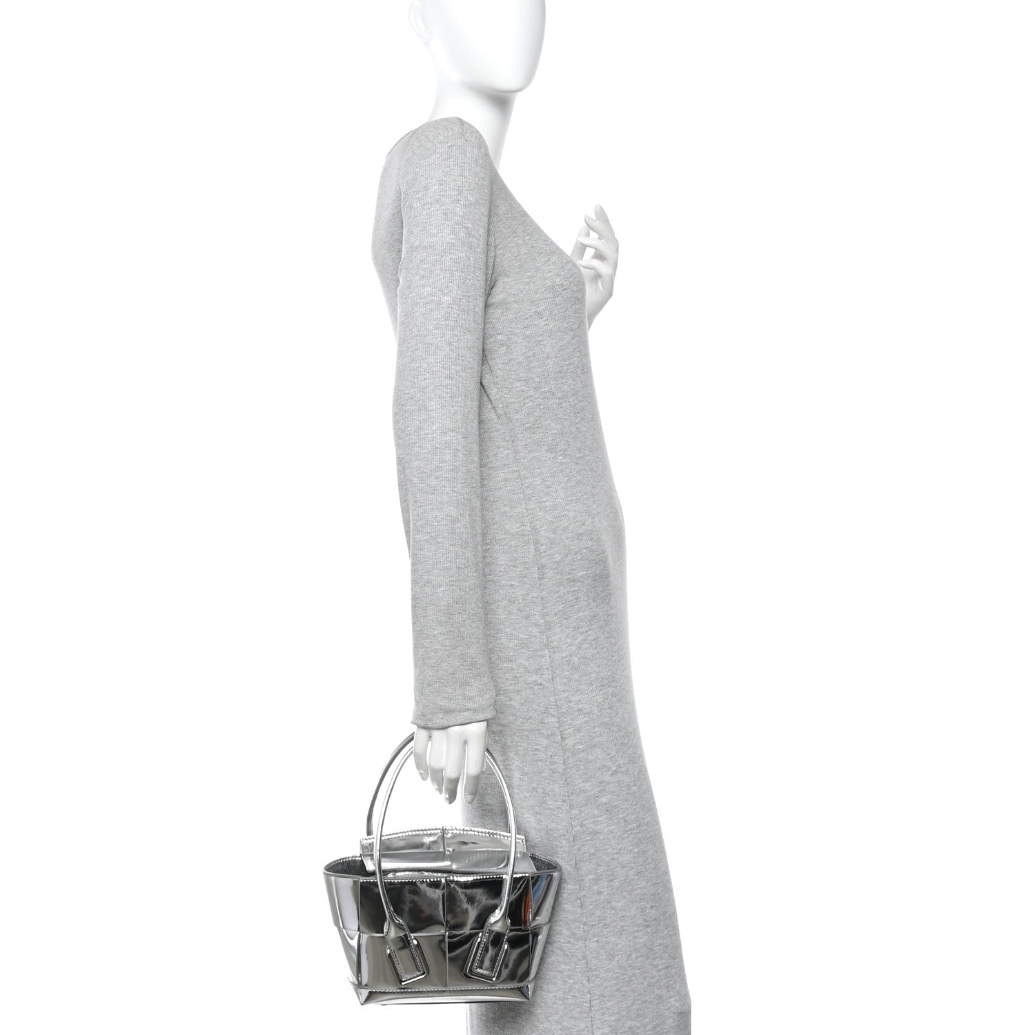 Mirror Laminated Nappa Maxi Intrecciato Mini Arco  Silver