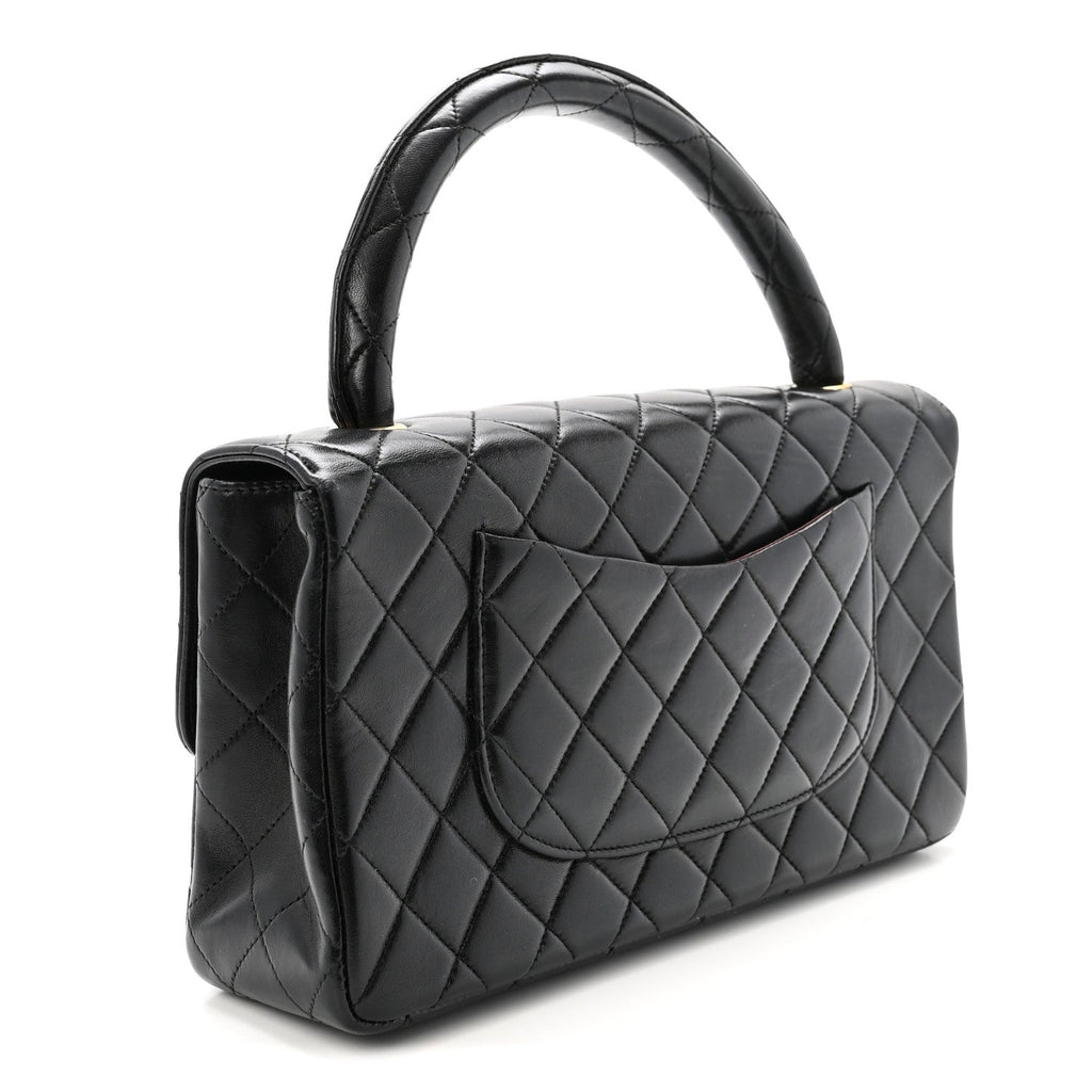Lambskin Quilted Medium Rectangular Kelly Flap Bag Black