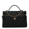 Caviar Quilted Top Handle Slim Vanity With Chain Black