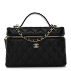 Caviar Quilted Top Handle Slim Vanity With Chain Black