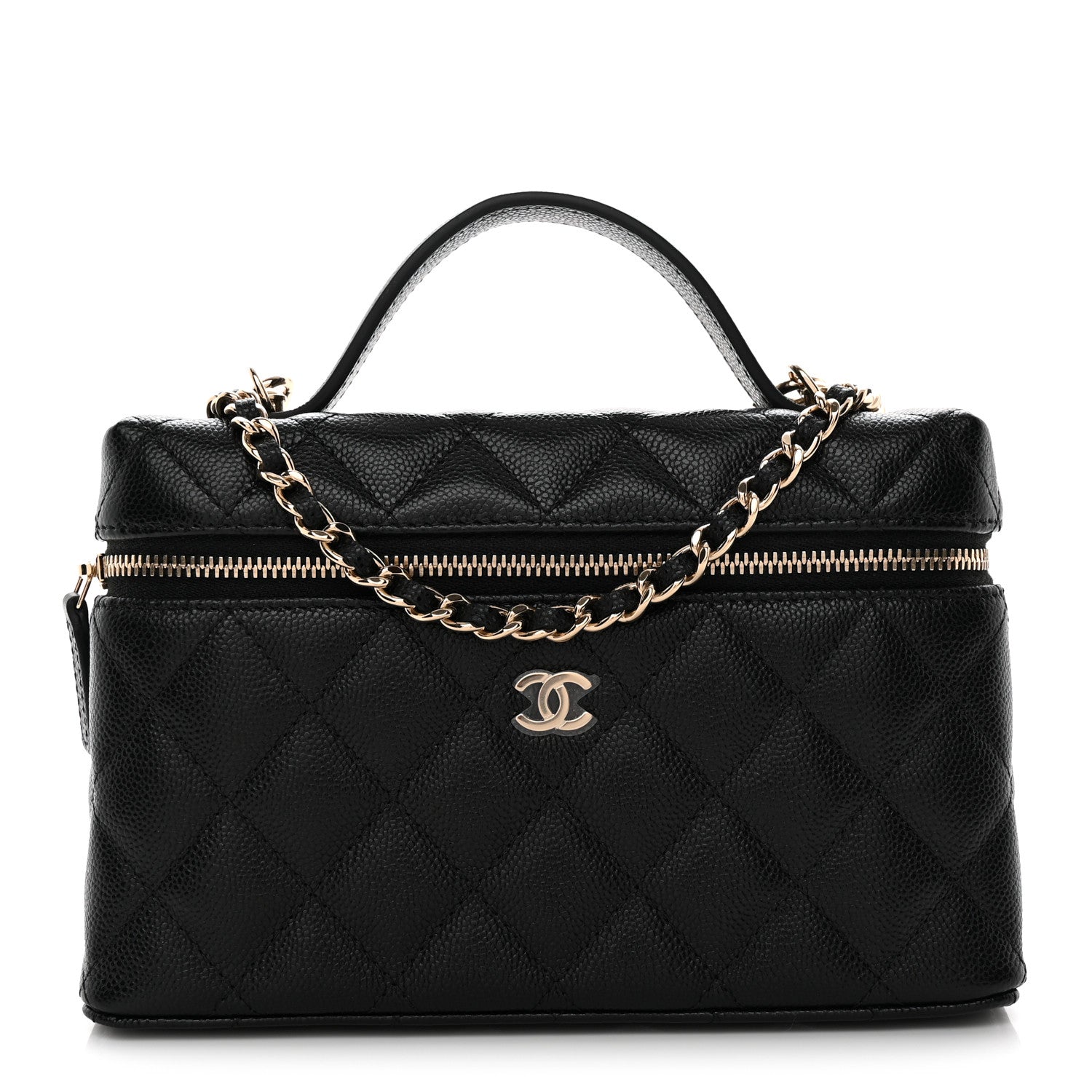 Caviar Quilted Top Handle Slim Vanity With Chain Black