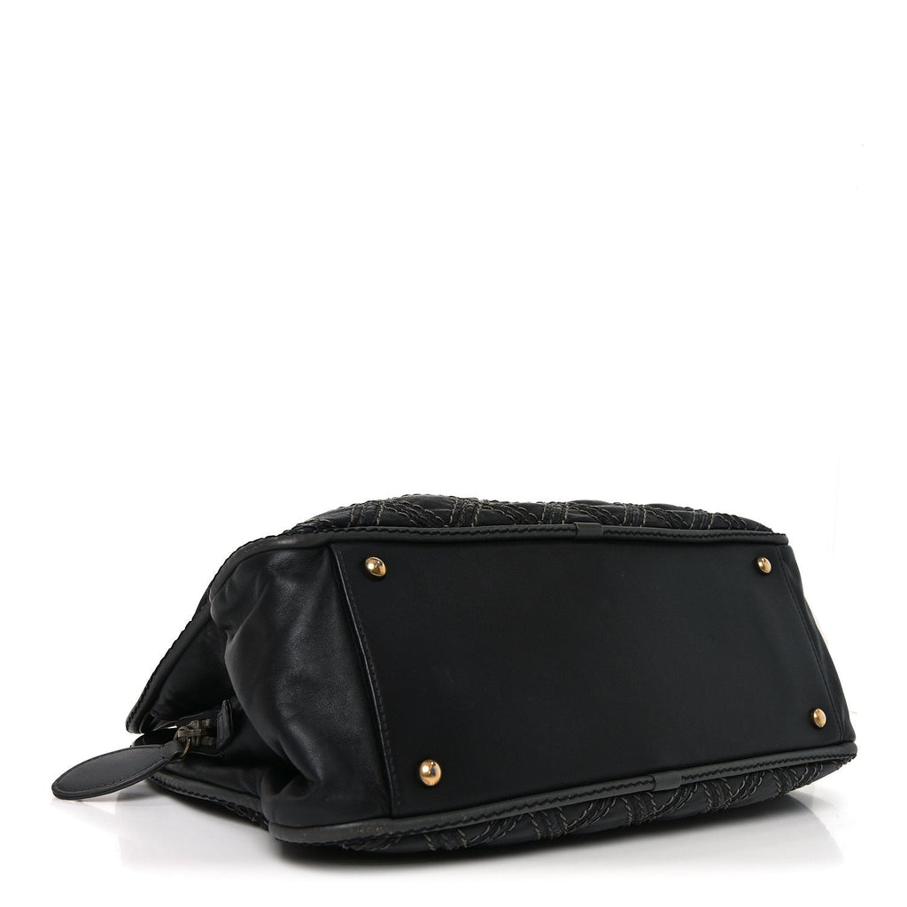 Calfskin Quilted Stitch Triptych Tote Black