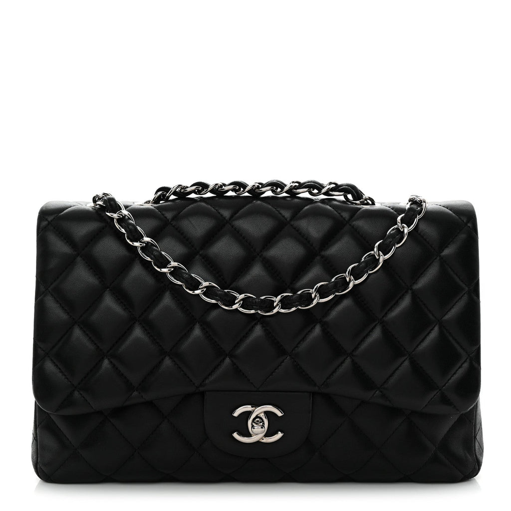 Lambskin Quilted Jumbo Single Flap Black