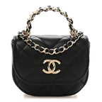 Lambskin Quilted Pearl Top Handle Clutch With Chain Black