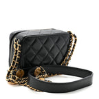 Caviar Quilted Twist Your Buttons Clutch With Chain Black