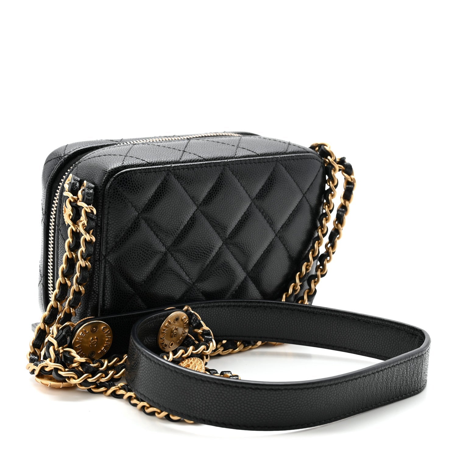 Caviar Quilted Twist Your Buttons Clutch With Chain Black