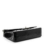 Glazed Calfskin Quilted Medium Double Flap Black