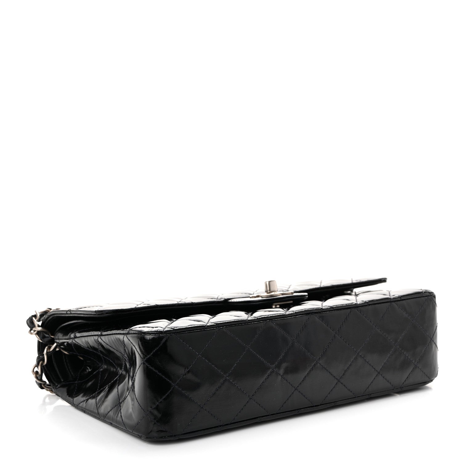 Glazed Calfskin Quilted Medium Double Flap Black