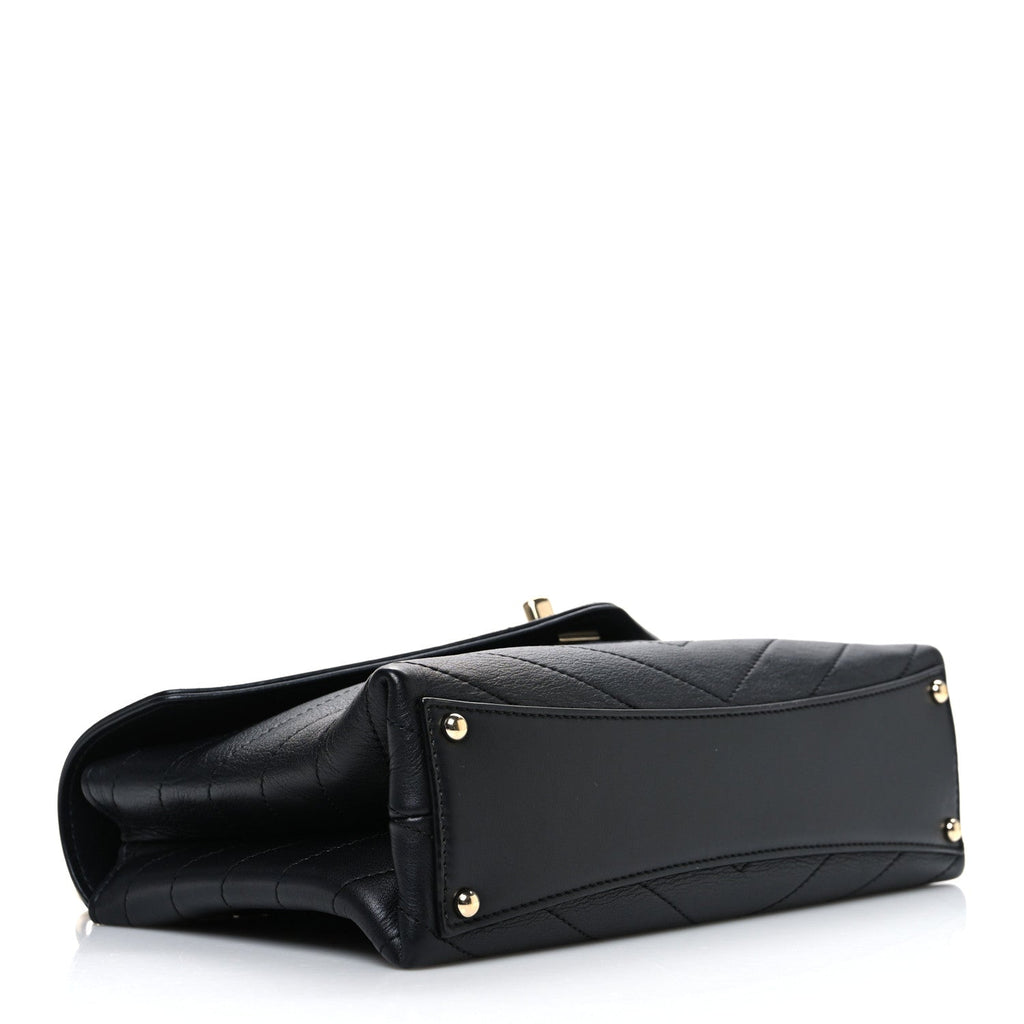 Lambskin Chevron Stitched Medium Envelope Flap Black