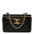Shiny Lambskin Quilted CC Links Small Vanity Case With Chain Black