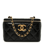 Shiny Lambskin Quilted CC Links Small Vanity Case With Chain Black