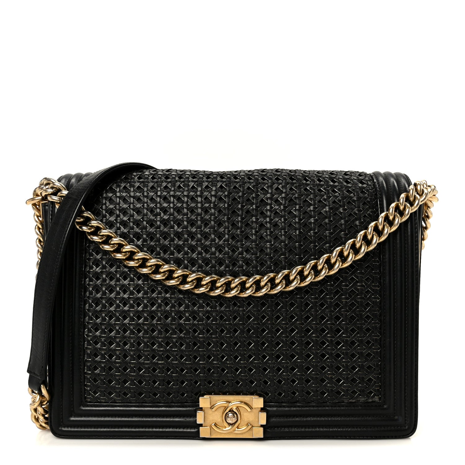 Braided Sheepskin Large Boy Reverso Flap Black