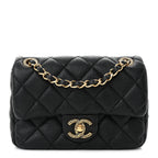 Grained Lambskin Quilted Mini Flap Black