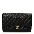Caviar Quilted Jumbo Double Flap Black