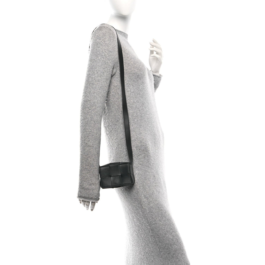 Lambskin Maxi Intrecciato Extra Mini Cassette Crossbody Bag Black