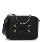 Caviar Quilted CC Filigree Vanity Clutch With Chain Black