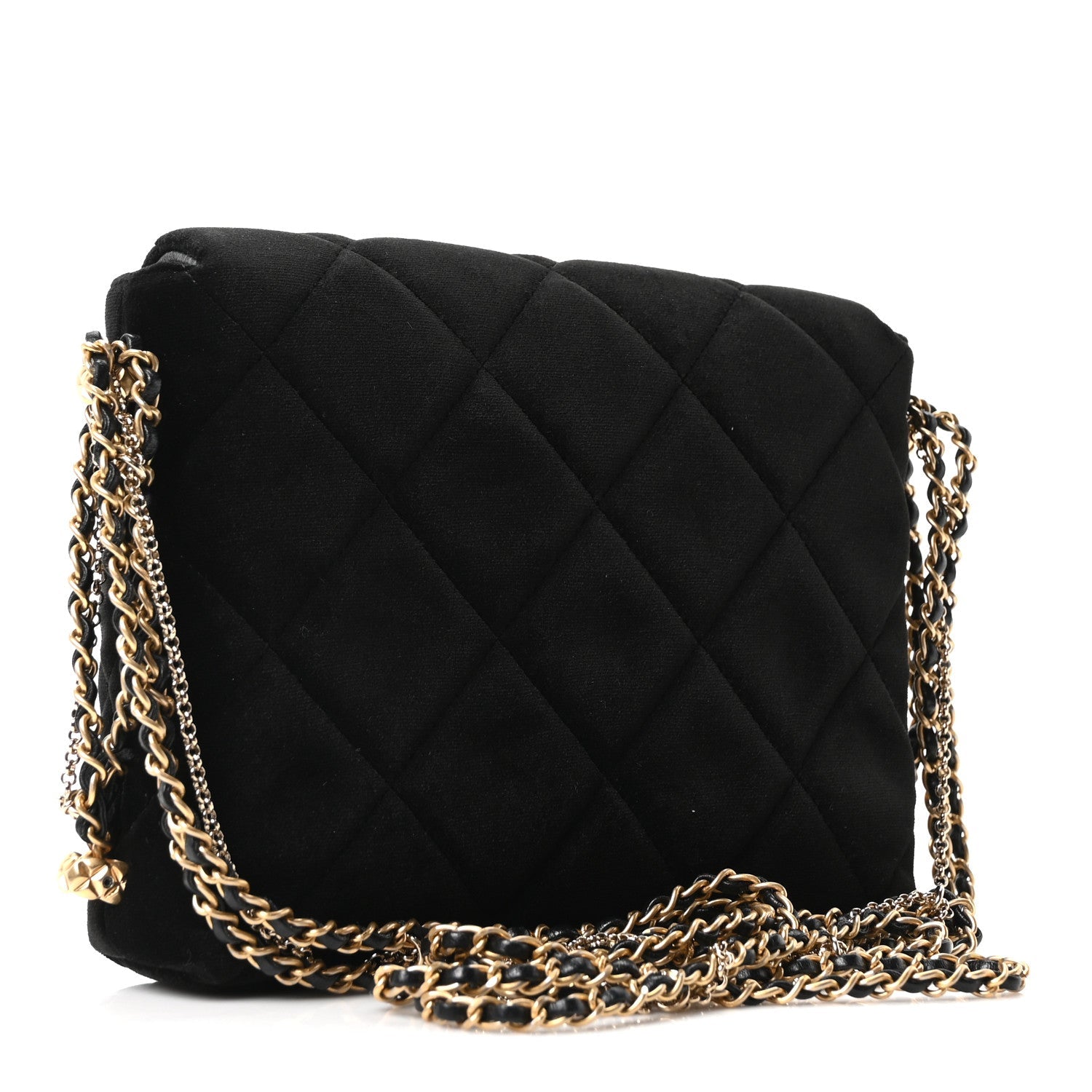 Velvet Quilted Crush On Chains Flap Bag Black