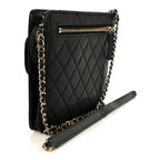 Lambskin Quilted Square Front Pocket Clutch With Chain Black