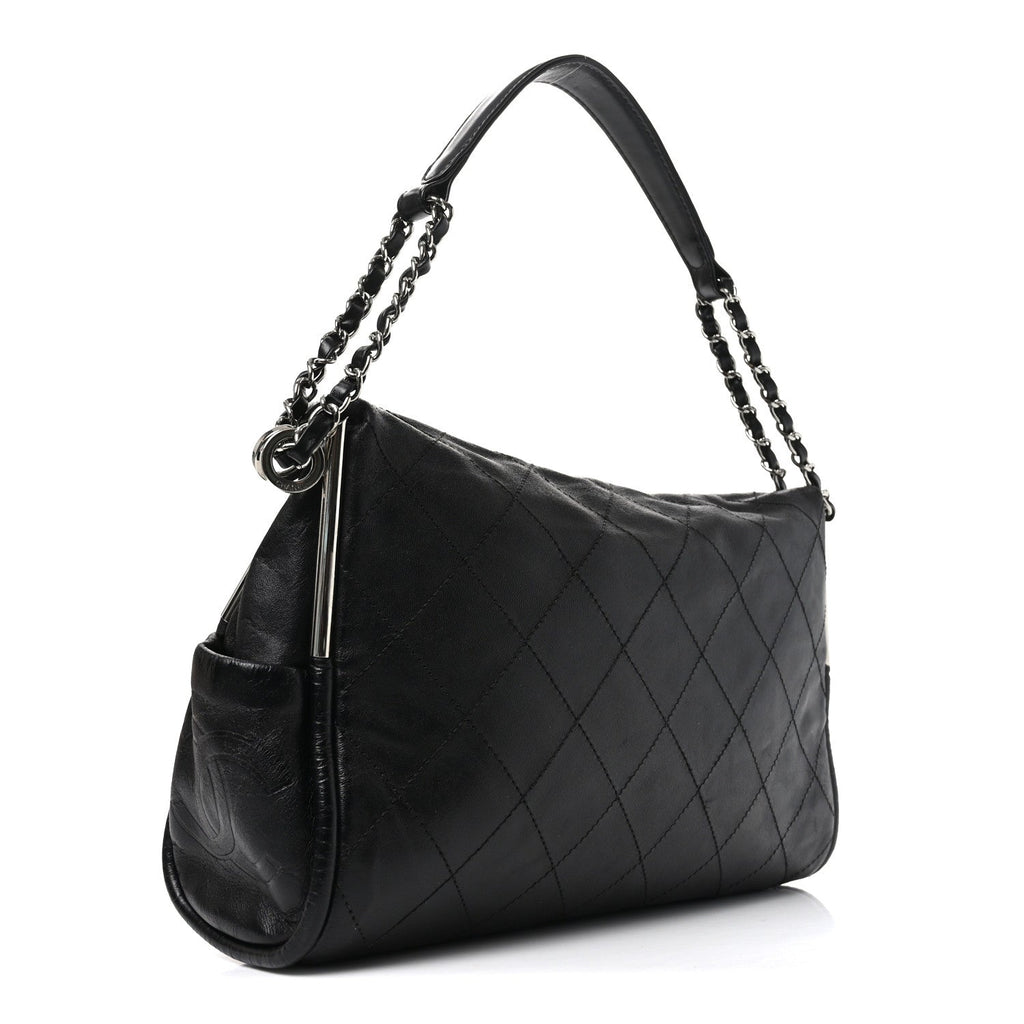 Lambskin Stitched Medium Ultimate Soft Tote Black