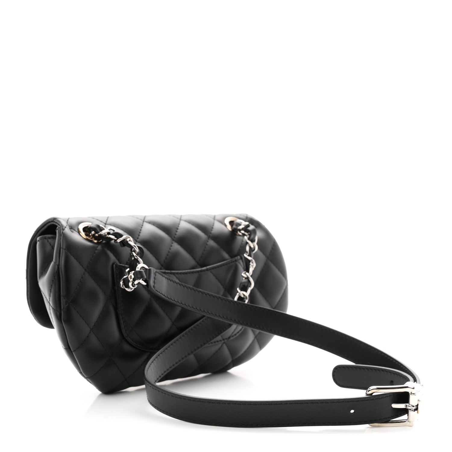 Calfskin Quilted CC Uniform Flap Belt Bag Black