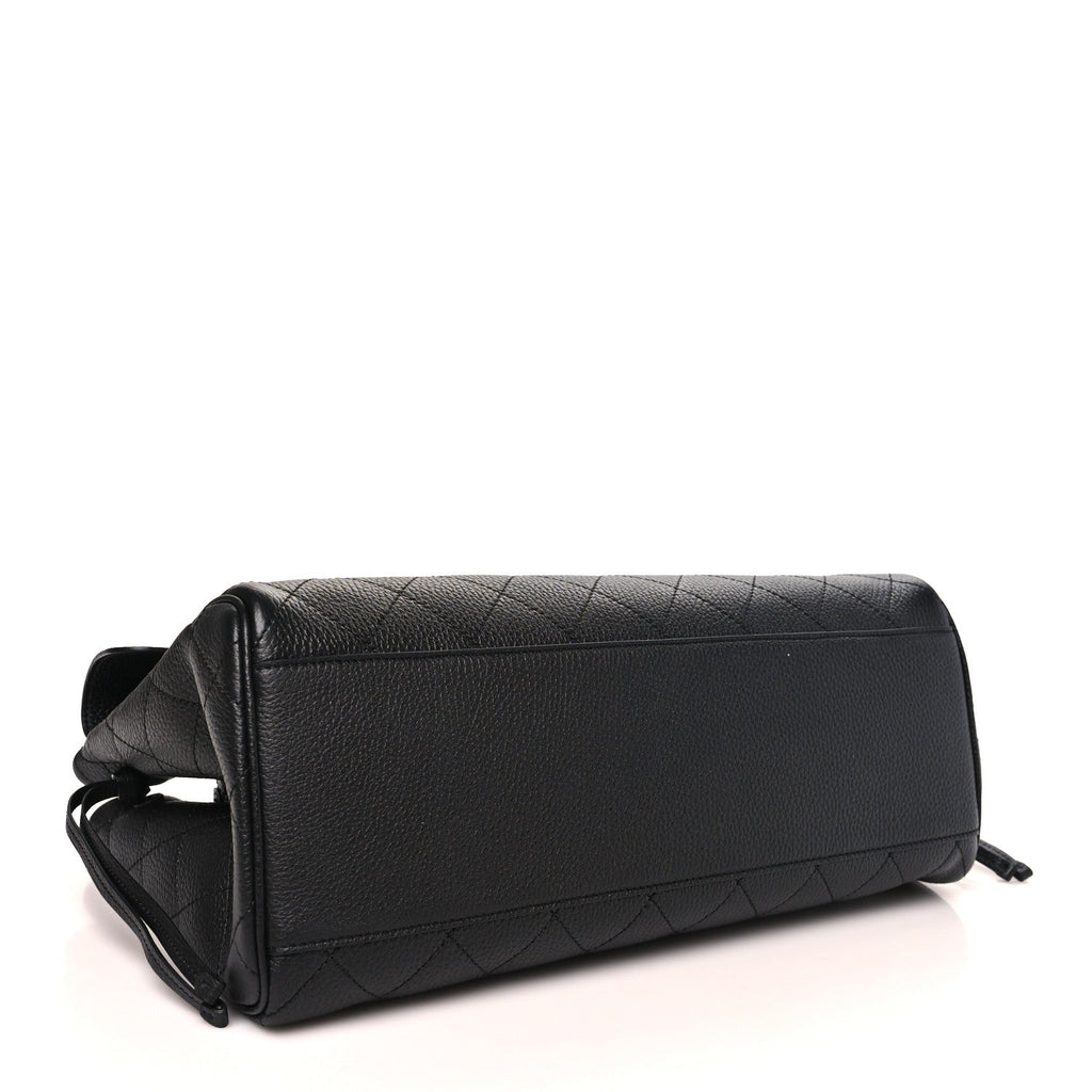 Grained Calfskin Stitched Urban Essentials Large Shopping Bag Black