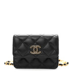 Caviar Quilted Belt Bag With Charms On Chain Black