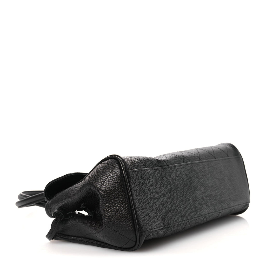Grained Calfskin Stitched Urban Essentials Small Shopping Bag Black